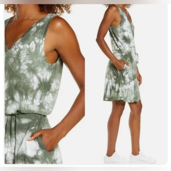 Green Tie-Dye Sleeveless Dress terry cloth - Picture 1 of 6